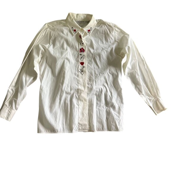 VTG Croft & Barrow 100% Cotton Button Up Shirt Women 10 White Embroidered - Picture 10 of 12